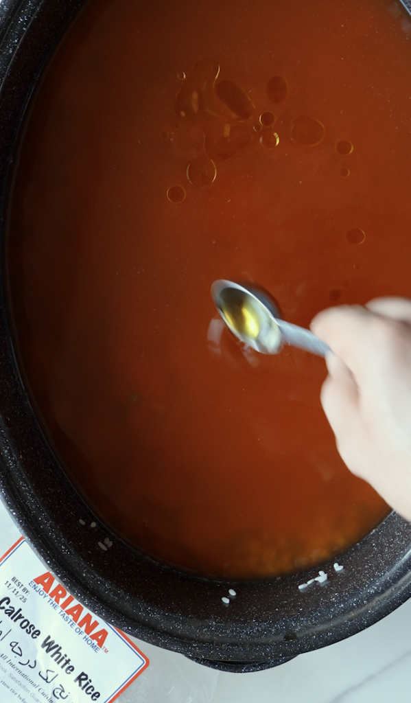 adding oil to the Calrose rice and mung beans